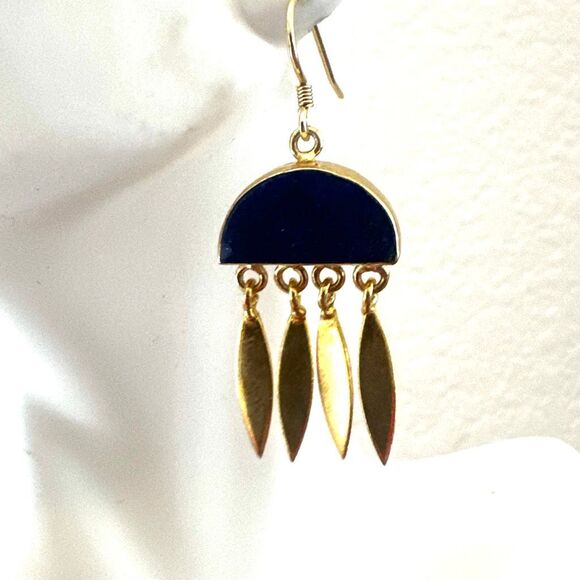 14k Gold Plated Lapis Lazuli Drop Earrings - Picture 5 of 10